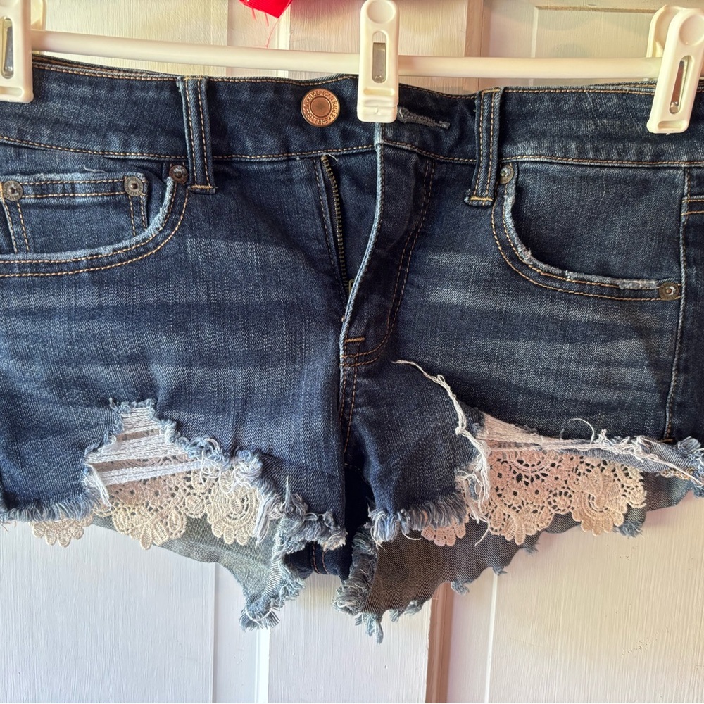 American Eagle Outfitters Blue Jean Shorts with White Lace